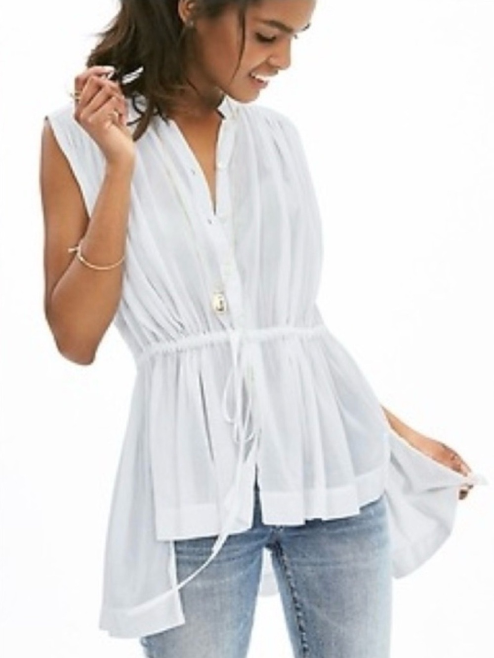 Banana Republic White Sleeveless Drawstring Tunic Top Size M NWT